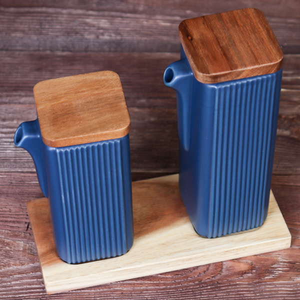 Кувшин соусник для жидких специй 2 штуки 400 мл 280 мл / I9003-blue /уп 16/ на подставке синий