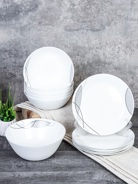 Столовый набор 13 предметов Дэй /13/7567 (2029) GRAY/ Абстракция волны