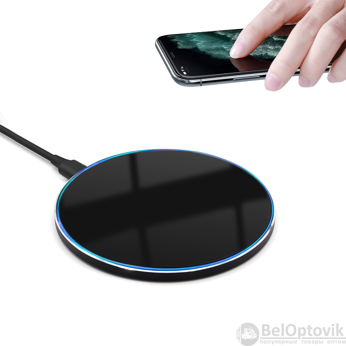 Беспроводное зарядное устройство Gravy с подсветкой и гравировкой 15W, черный