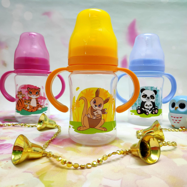 Бутылочка с соской "Мать и дитя" (широкое горлышко) съемные ручки, 150 мл (с 0 месяцев)