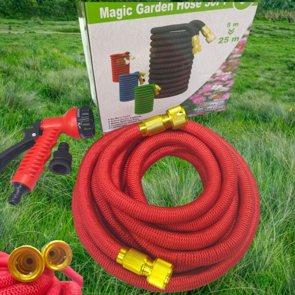 Шланг-чудо для полива с латуневым наконечником и быстросъёмом, с переходником и пистолетом, 37м