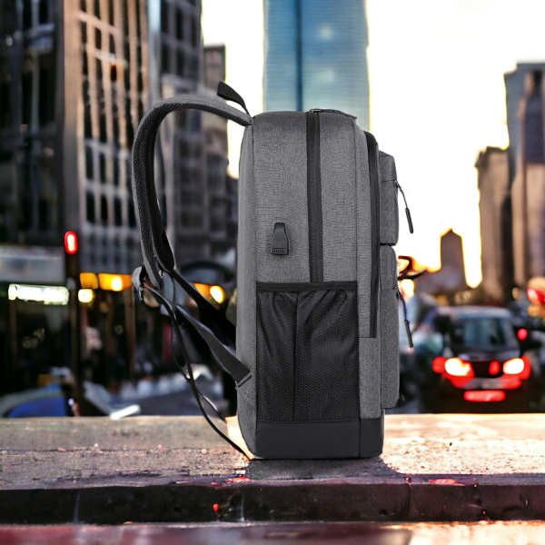 Рюкзак для ноутбука 15.6" Sallerus MBP-1053, серый / USB-провод, уплотненное дно, утолщенная стенка