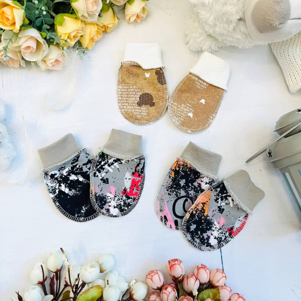 Рукавички из натурального хлопка для новорожденного Bebika  0-3 мес. (20/6-3)