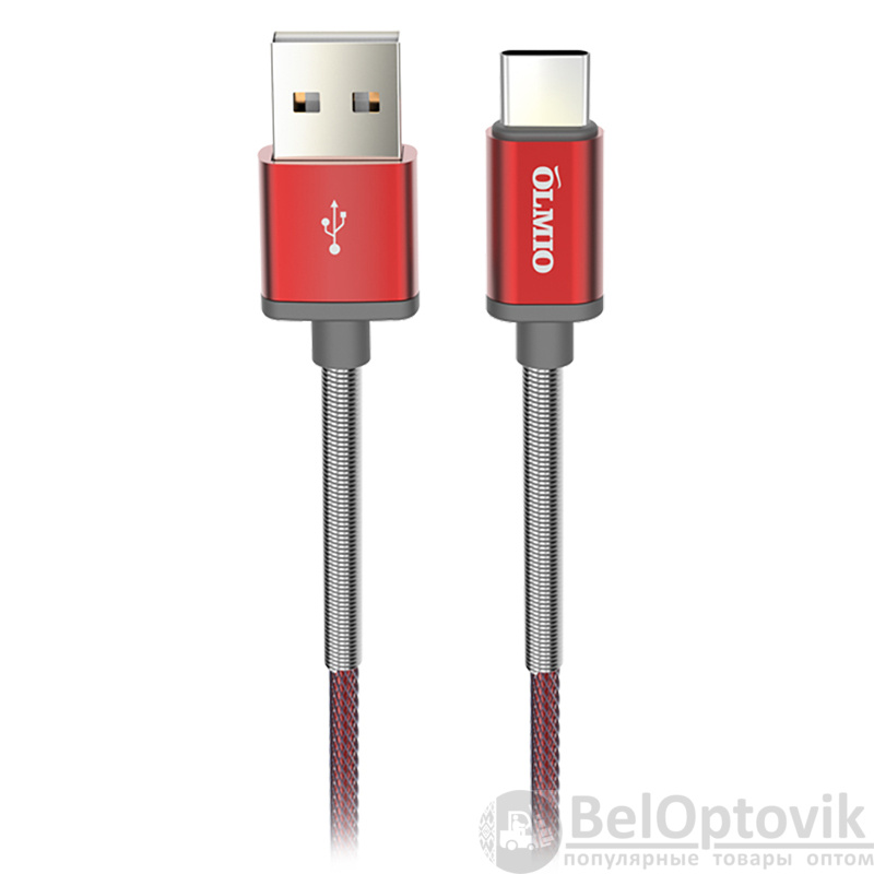 Кабель HD, USB 2.0 - USB Type-C, 1.2м, 2.1A, красный, OLMIO