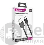 Кабель USB 2.0 - USB type-C, 1м, чёрный, OLMIO