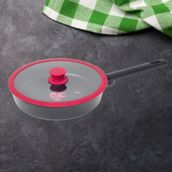 Крышка стеклянная с силиконовым ободом Home Queen RED HOT, красная, D 26см