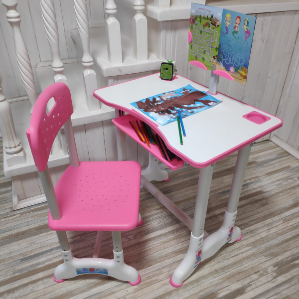 Растущая парта (стол) и растущий стул для дошкольника (подставка для книг, полка для канцтоваров) Синий