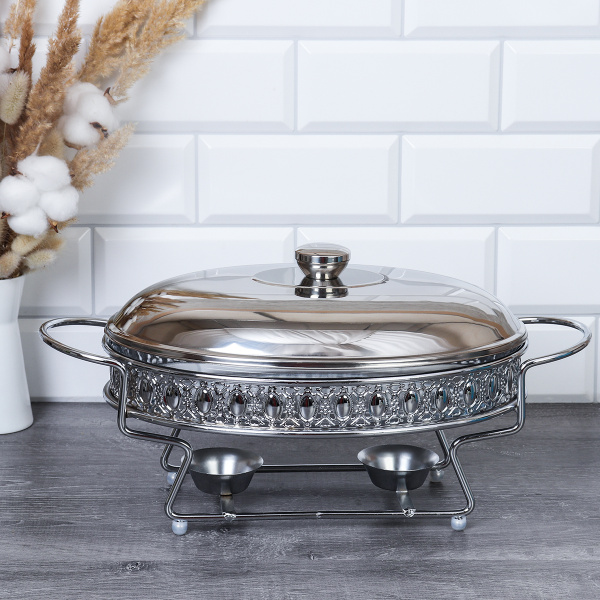Мармит с подогревом 2,5 л Silver / HT95215-1 /уп 6/стекло на металл подставке с крышкой