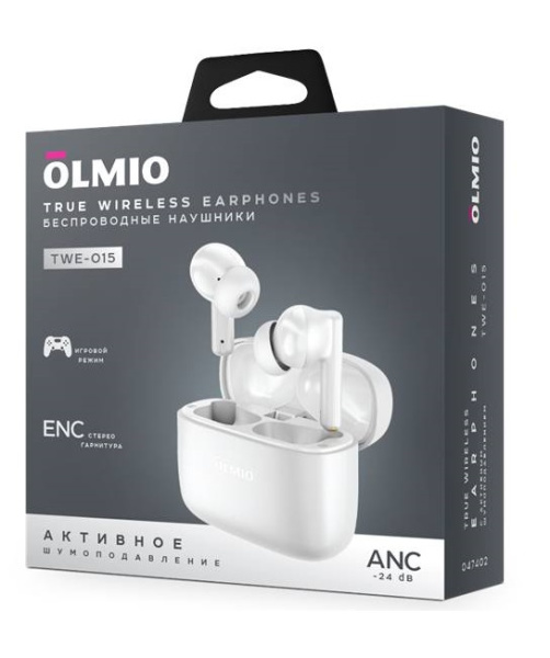 Наушники беспроводные "TWE-15", ANC+ENC, True Wireless, white, OLMIO