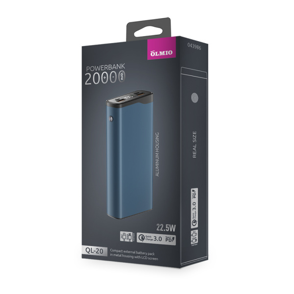 Внешний АКБ QL-20, 20000mAh, blue, OLMIO
