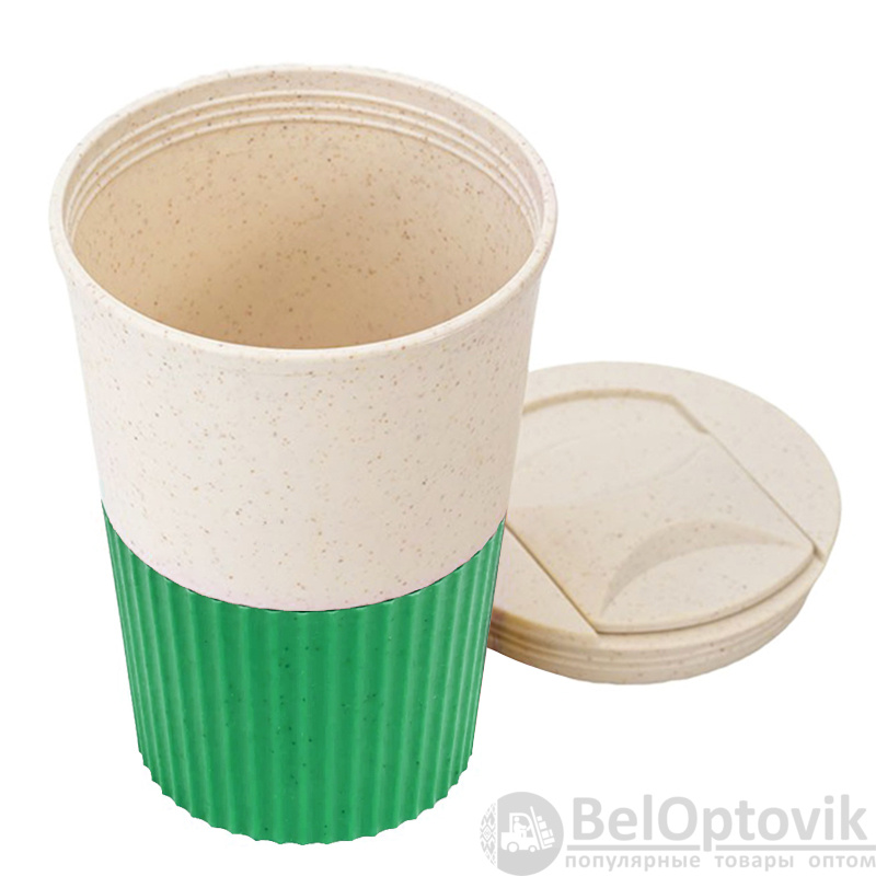 Термостакан пластиковый Wavy с манжетой, зелёный