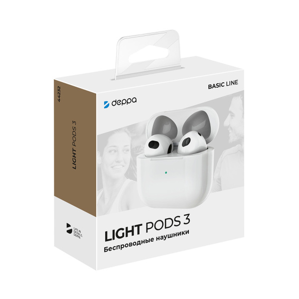Беспроводные наушники с микрофоном Light Pods 3 , TWS, BT 5.4, 300 мАч, Цвет белый