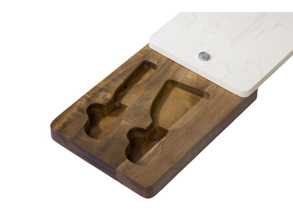 Набор для сыра в коробке из акации и мрамора «Fontina», Цвет натуральный/серебристый/белый