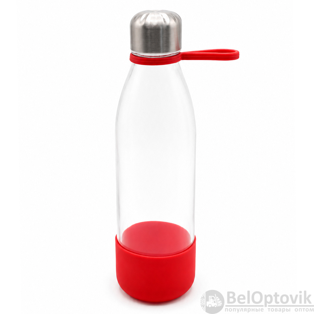 Бутылка стеклянная с манжетой и держателем Glassy, красная