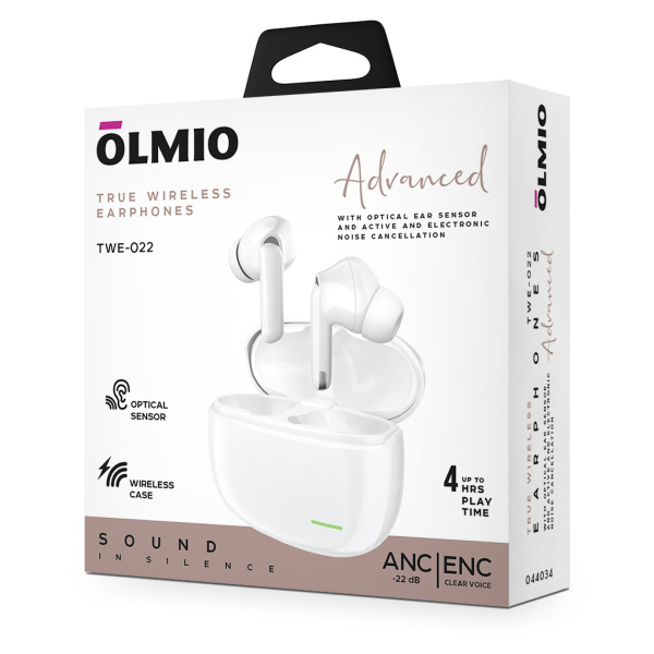 Наушники беспроводные "TWE-22", ANC+ENC PRO, True Wireless, white, OLMIO