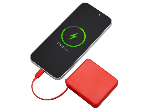 Внешний аккумулятор со встроенным кабелем USB-C «Дэнси», 5000 мАч, Цвет красный