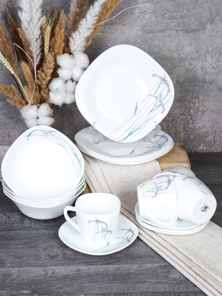 Столовый набор 16 предметов на 4 персоны квадратный / GRAY-16/865220 (6530) /уп 2/