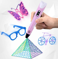 3D ручка 3D pen-2 для создания объемных изображений с LCD-дисплеем + 1 рулон ABS пластика в комплекте, набор для детей Розовая (с зарядкой - блоком)