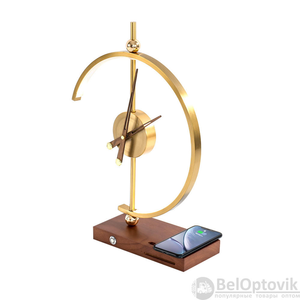 Светодиодный светильник с беспроводной зарядкой и часами Nikka