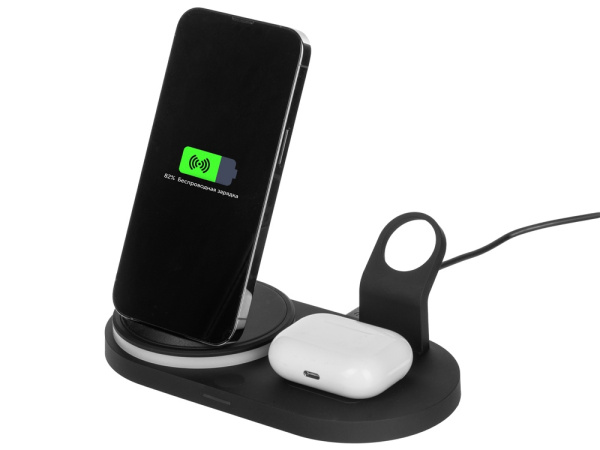 Складная зарядная станция с беспроводной зарядкой «Flashport», 15 Вт, Цвет черный