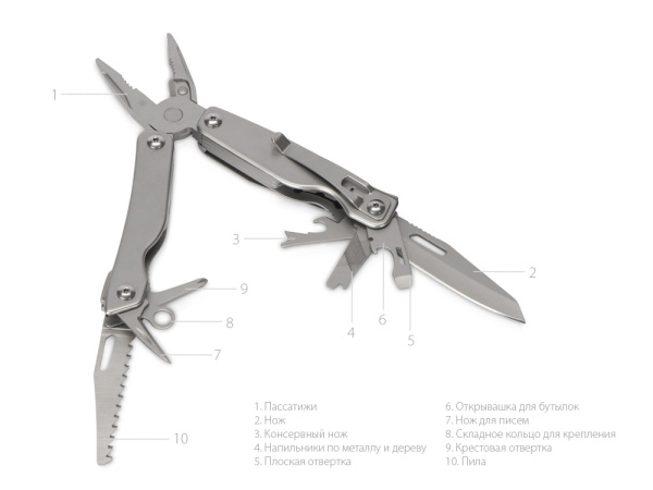 Мультитул 10-в-1 «Combo», Цвет серебристый