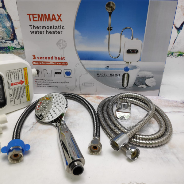 Электрический водяной душ с краном, Термостатичный водонагреватель-душ TEMMAX RX-021 Нижнее подключение