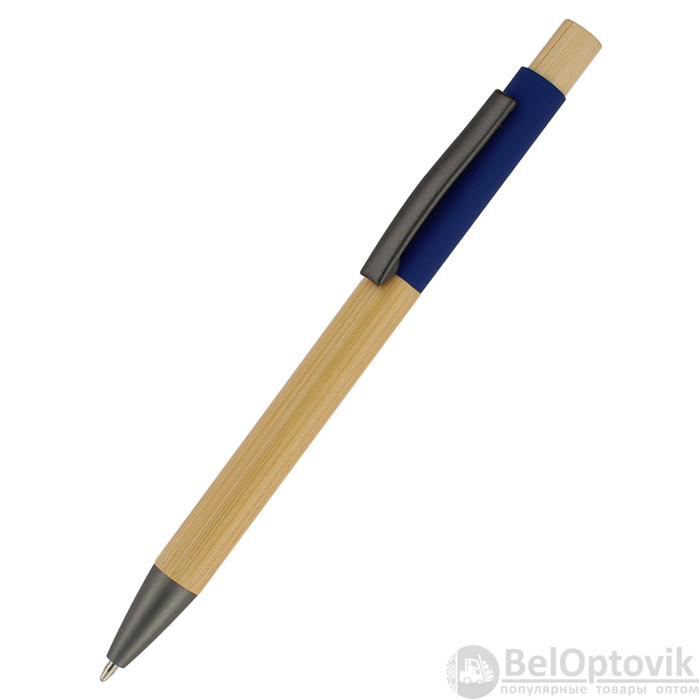 Ручка Авалон с корпусом из бамбука и софт-тач вставкой, темно-синий
