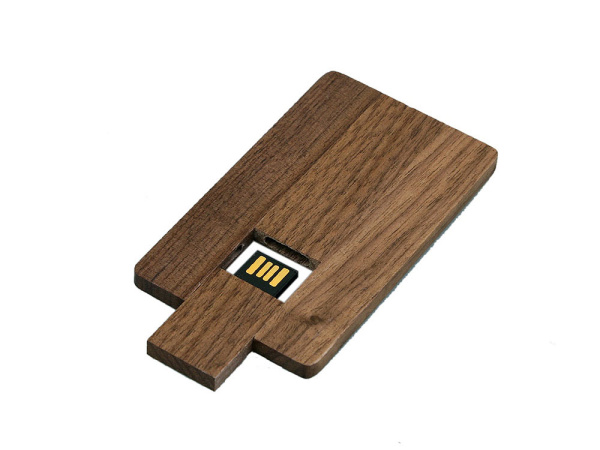 USB 2.0- флешка на 8 Гб в виде деревянной карточки с выдвижным механизмом, Размер 8Gb, Цвет коричневый