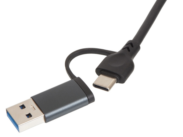 USB-хаб «Command» с коннектором 2-в-1 USB-C и USB-A, 2.0/3.0, Цвет черный