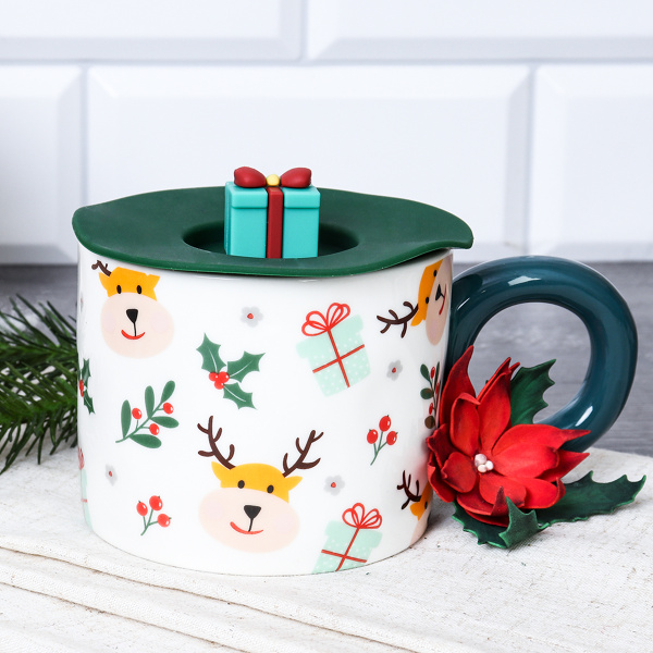 Кружка новогодняя с крышкой /350 мл/ 8080 /уп 72/