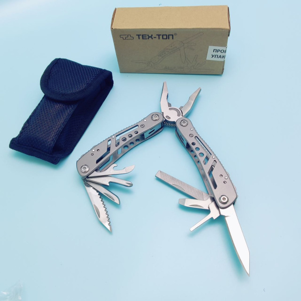 Мультитул армейский туристический с сумкой "22 в 1", пассатижи + 11 бит, нож, ТЕХ-ТОП, 671242