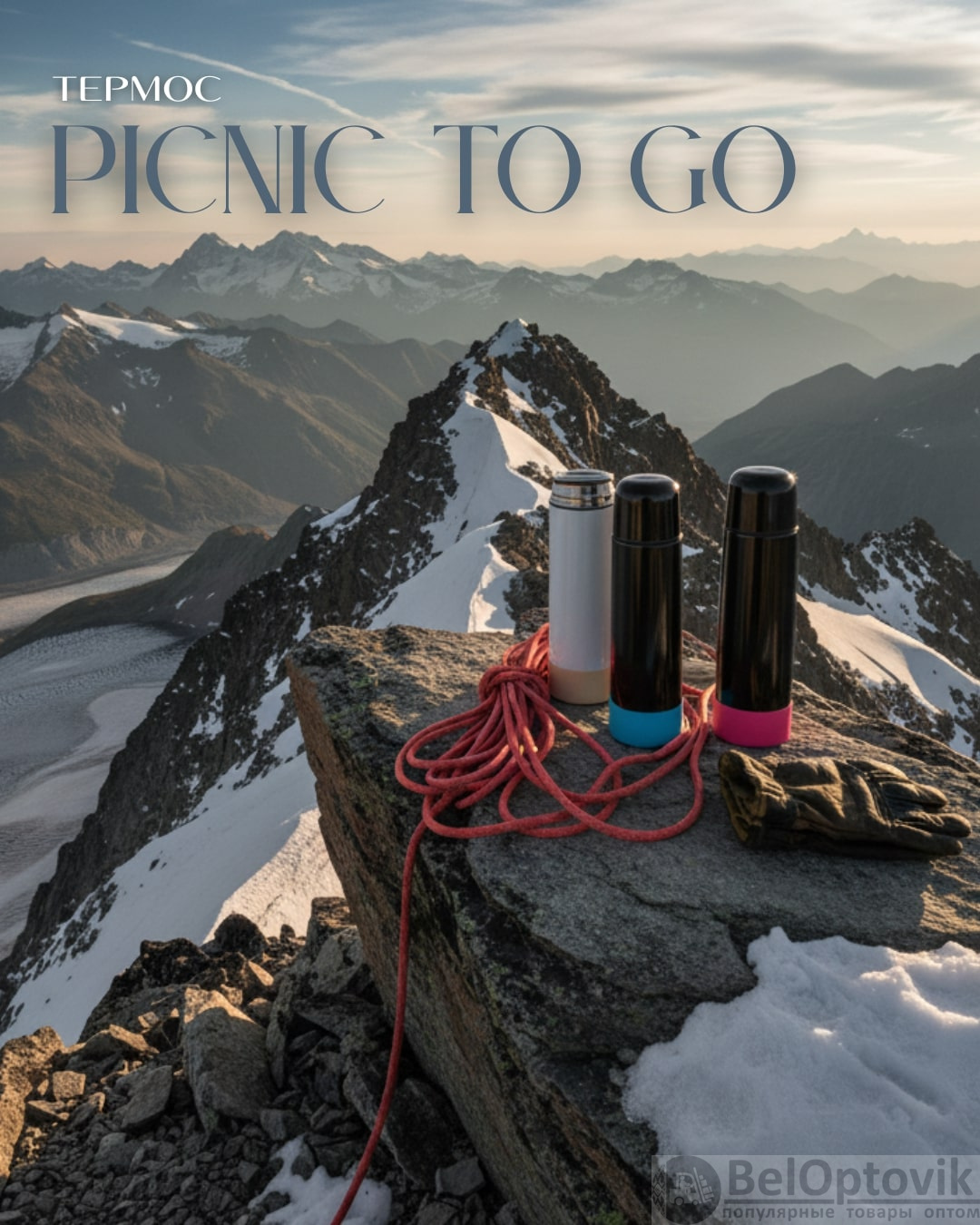 Термос Picnic Bright To Go, чёрный/голубой