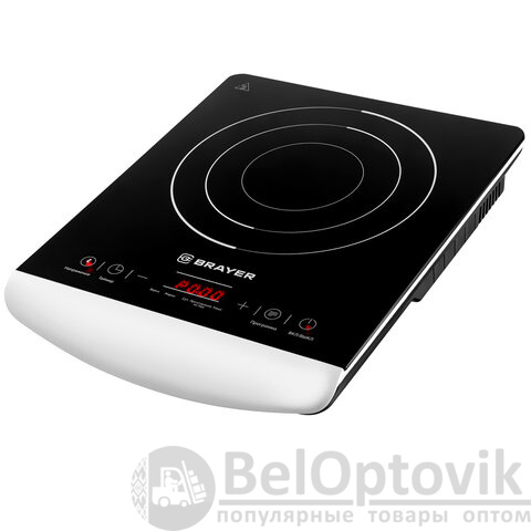 Настольная индукционная плита BRAYER BR2801, 2000 Вт, 5 программ, сенсорное управление, черная