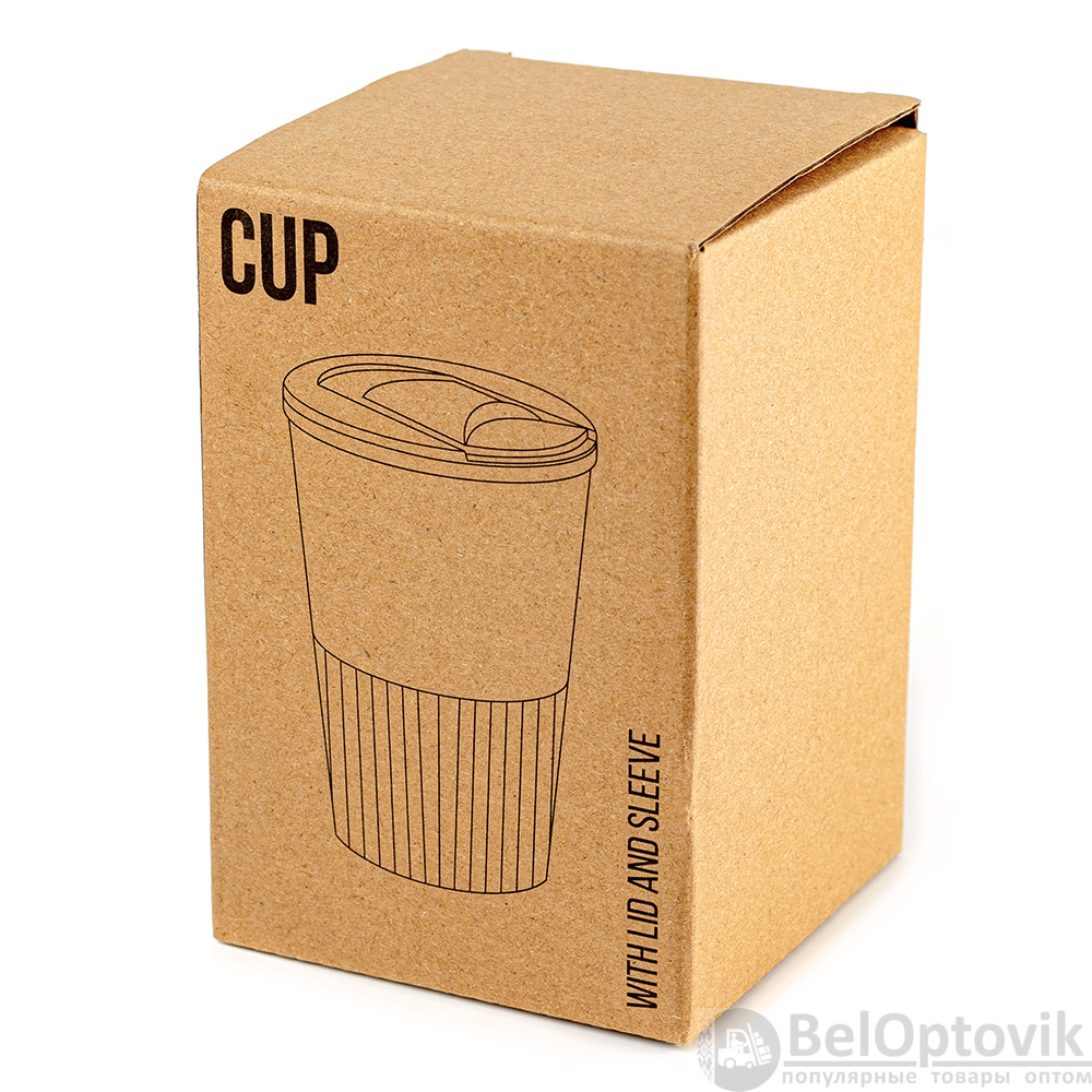 Термостакан из пшеничного волокна Wavy 350 мл. с манжетой, крышка слайдер