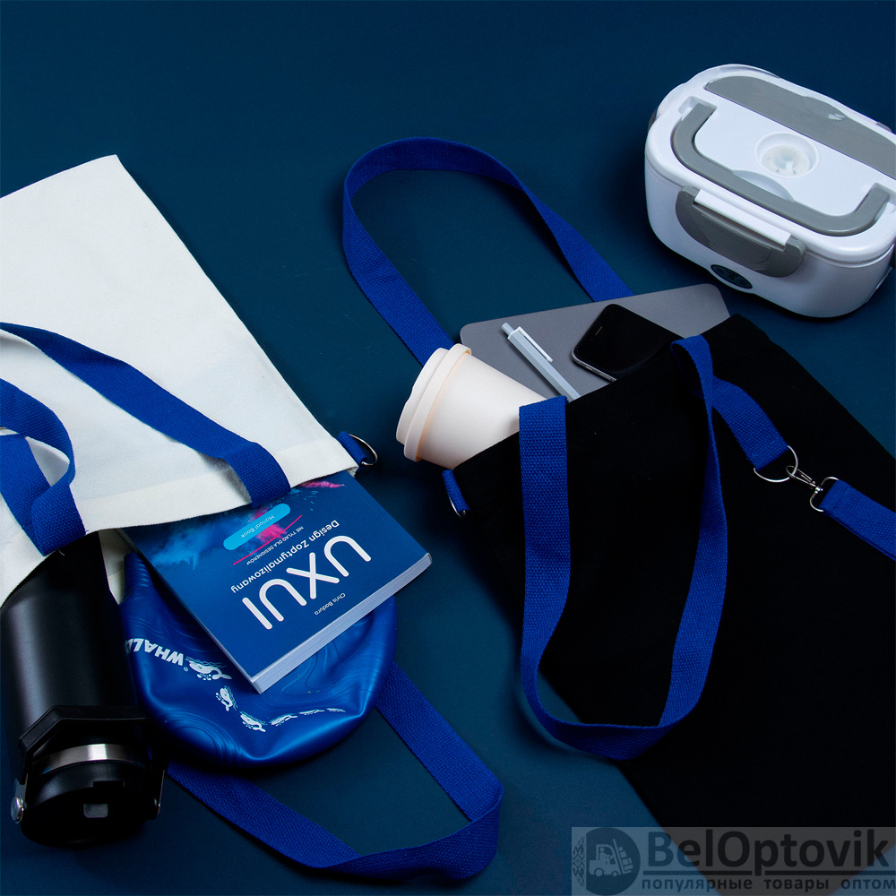 Сумка для покупок White GLOW 325 г/м² с ремувкой, синяя