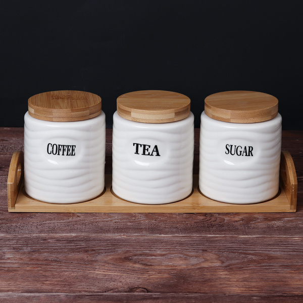 Банка для сыпучих продуктов 3 штуки 750 мл / JC6306B /уп 12/ на подставке