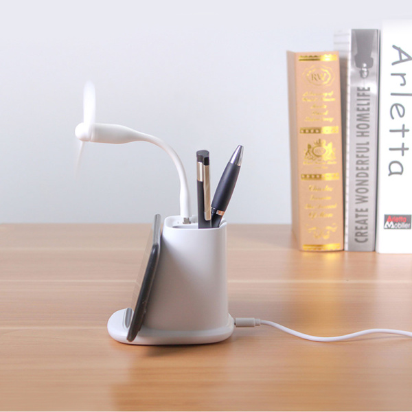 Настольный органайзер Limerick c беспроводной зарядкой и вентилятором / Многофункциональная подставка для письменных приборов