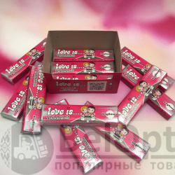 Уценка! Блок жевательных конфет с вкладышами Love is..(12 пластин по 5 конфет в каждой. всего 60 конфет) Клубника