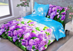 Постельное белье, бязь Комплект двух спальный (175*215 см; 180*215 см; 70*70-см -2 шт) Сирень 3D Живые фотографии внутри