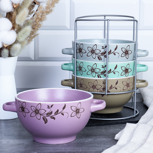 Супница с ручками 4 штуки на подставке / 66544 /уп 6/