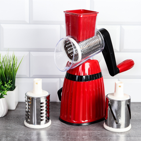 Овощерезка роторная с 3 насадками / R-190 /уп 24/ Красная/ ПРОМО АКЦИЯ