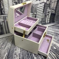 Шкатулка автомат для украшений "Солнцестояние" 3 полки, 14х18х11 см Белая