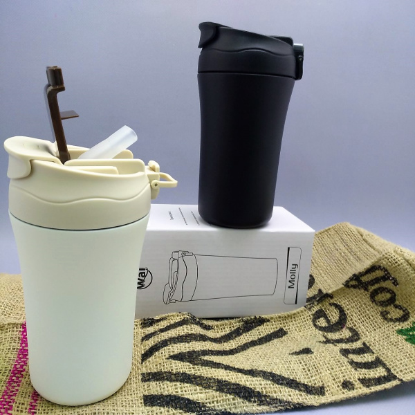 Термокружка Molly 2 в 1 (с трубочкой и классическим отверстием)  с двойными стенками,  450 мл