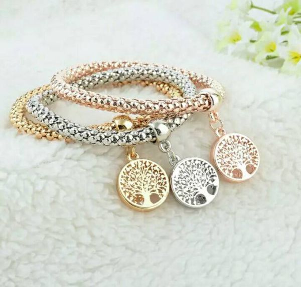 Браслет дизайнерский "Дерево жизни" (3 браслета в наборе: серебро, белое золото, золото). Размер универсальный