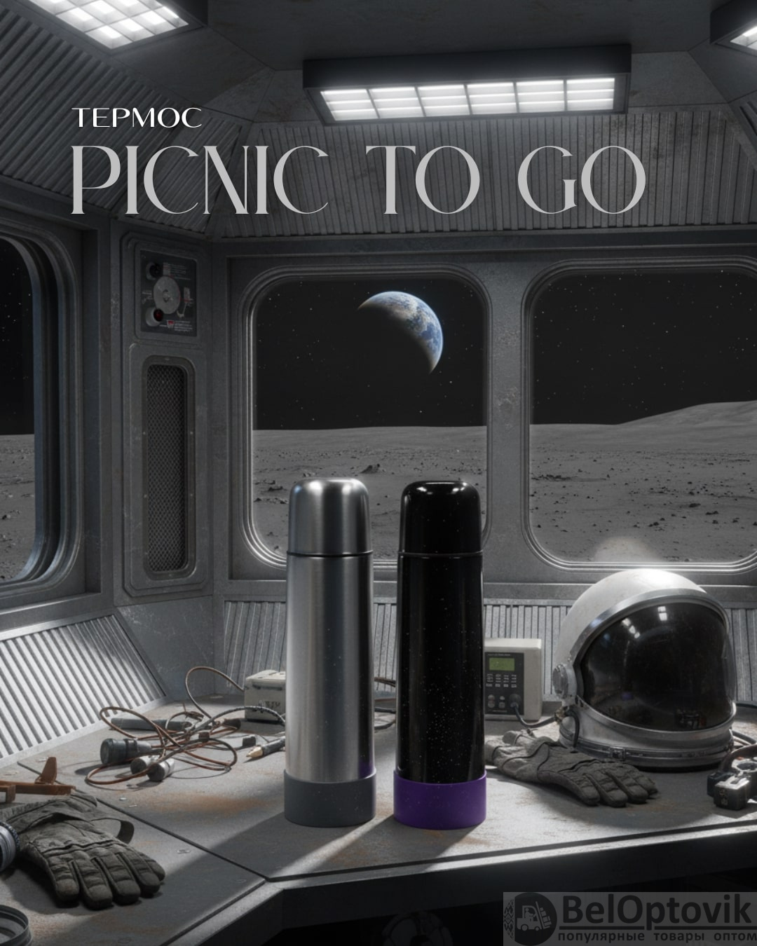 Термос Picnic Bright To Go, чёрный/фиолетовый