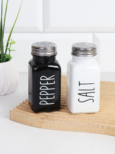 Набор для специй 2 предмета / NSP-045 /уп 100/ Стекло/ Черно-белый