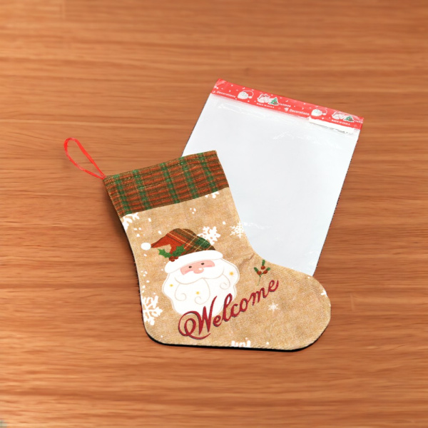 Сапожок подарочный новогодний "Олень", полиэстер, коричнево-белый / Стильный элемент новогоднего декора и оригинальное дополнение к подарку