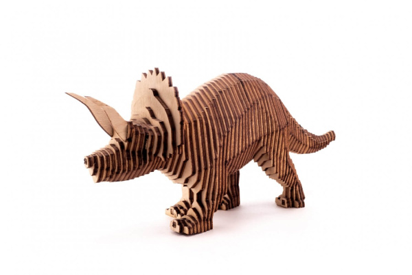 Деревянный конструктор "Трицератопс" (сборка без клея) с набором карандашей UNIWOOD