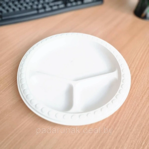 Круглая тарелка с разделением на 3 зоны из кукурузного крахмала 10 дюймов