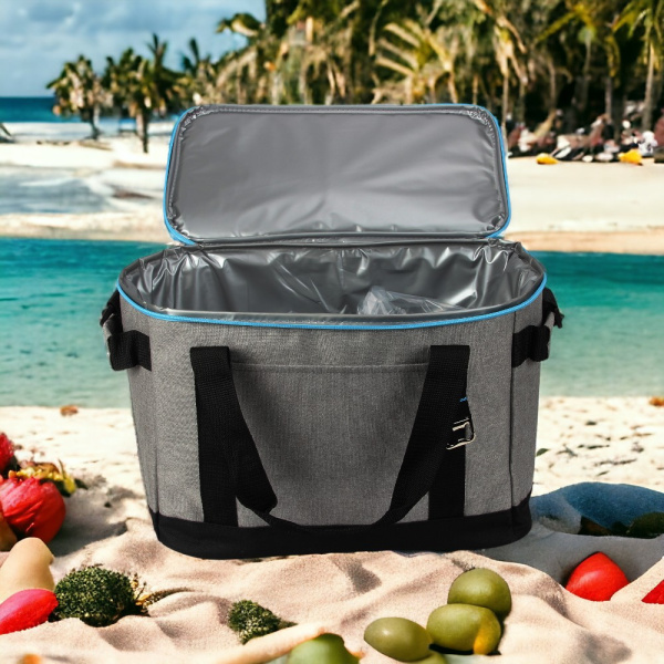 Термосумка 21.5л 9038 с открывалкой для бутылок, серая / Надежная изоляция и удобство в использовании